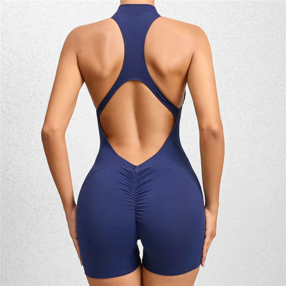 Sleeveless Deep V One Piece Gym Set