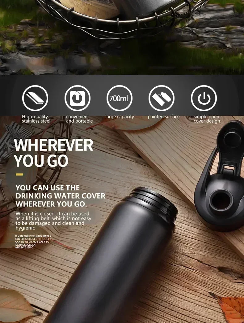 Large 600ml Stainless Steel Sports Bottle Leak Proof Design