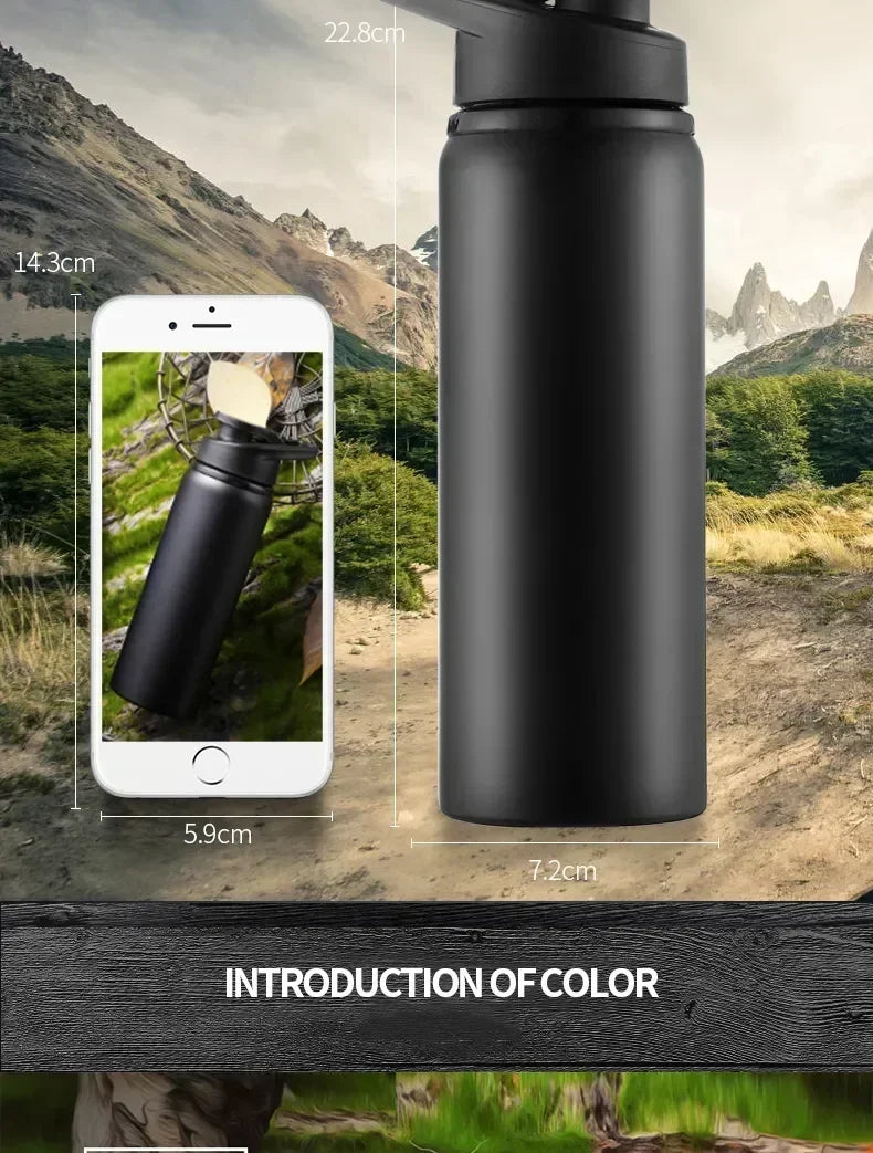 Large 600ml Stainless Steel Sports Bottle Leak Proof Design